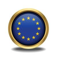 europeo unione bandiera cerchio forma pulsante bicchiere nel telaio d'oro vettore