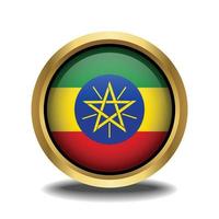 Etiopia bandiera cerchio forma pulsante bicchiere nel telaio d'oro vettore