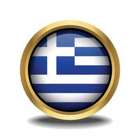 Grecia bandiera cerchio forma pulsante bicchiere nel telaio d'oro vettore