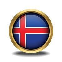 Islanda bandiera cerchio forma pulsante bicchiere nel telaio d'oro vettore
