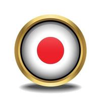 Giappone bandiera cerchio forma pulsante bicchiere nel telaio d'oro vettore