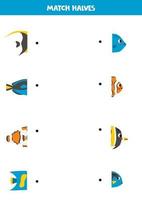 incontro parti di cartone animato carino mare pesce. logico gioco per bambini. vettore