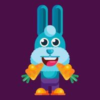 divertente cartone animato sorridente coniglio personaggio piatto design illustrazione portafortuna vettore