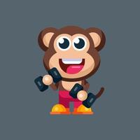 divertente cartone animato sorridente scimmia personaggio piatto design illustrazione portafortuna logo vettore