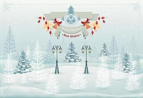 allegro Natale e contento nuovo anno foresta inverno paesaggio con nevicata vettore illustrazione
