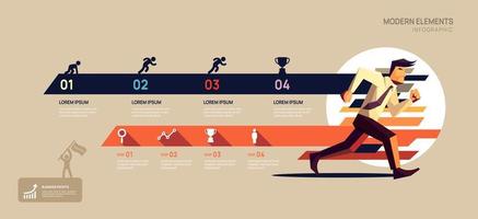 Infografica sequenza temporale uomo d'affari correre elementi diagramma modello per attività commerciale. successivo passaggi moderno tabella di marcia con uomo, piatto vettore infografica, flusso grafici.