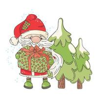 Santa albero allegro Natale cartone animato vettore illustrazione impostato