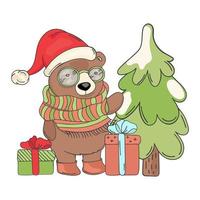 orso Santa regalo allegro Natale cartone animato vettore illustrazione impostato