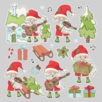 Santa Natale adesivi musicale vettore illustrazione impostato
