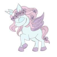 unicorno con rosa criniera cartone animato clipart vettore illustrazione impostato