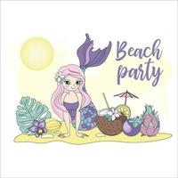 spiaggia festa sirena tropicale vacanza vettore illustrazione impostato