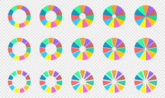 torta e ciambella grafici impostare. colorato cerchio diagrammi diviso nel 11 sezioni. Infografica ruote. il giro forme tagliare nel undici pari parti vettore