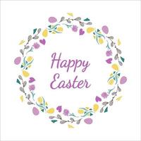 Pasqua ghirlanda. salice mini cuffie, fiori, cuore, uova. scarabocchio vettore illustrazione. contento Pasqua lettering