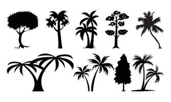 albero impostato di pianta silhouette, albero icona impostato vettore nero design.
