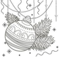 contorno disegno di un' Natale palla con un' scarabocchio modello. decorativo elemento per il design. anti stress colorazione libro per bambini e adulti. vettore