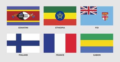 bandiera di eswantini, ethiophia, fiji, finlandia, francia, gabon, vettore