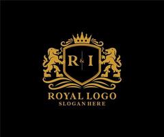 iniziale RI lettera Leone reale lusso logo modello nel vettore arte per ristorante, regalità, boutique, bar, Hotel, araldico, gioielleria, moda e altro vettore illustrazione.