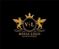 iniziale vl lettera Leone reale lusso stemma araldico logo modello nel vettore arte per ristorante, regalità, boutique, bar, Hotel, araldico, gioielleria, moda e altro vettore illustrazione.