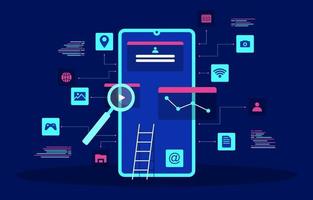 illustrazione di design piatto processo di sviluppo app mobile smartphone vettore