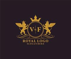 iniziale vf lettera Leone reale lusso stemma araldico logo modello nel vettore arte per ristorante, regalità, boutique, bar, Hotel, araldico, gioielleria, moda e altro vettore illustrazione.