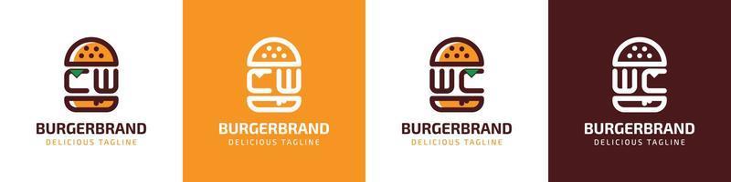 lettera cw e bagno hamburger logo, adatto per qualunque attività commerciale relazionato per hamburger con cw o bagno iniziali. vettore
