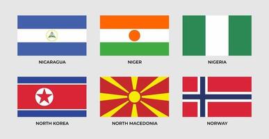 impostare la bandiera del nicaragua, niger, nigeria, nord africa, macedonia del nord, norvegia vettore