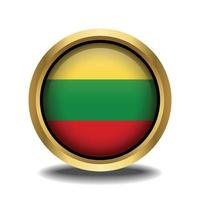 lituano bandiera cerchio forma pulsante bicchiere nel telaio d'oro vettore
