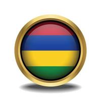 mauritius bandiera cerchio forma pulsante bicchiere nel telaio d'oro vettore