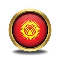 Kyrgyzstan bandiera cerchio forma pulsante bicchiere nel telaio d'oro vettore