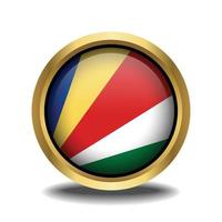 Seychelles bandiera cerchio forma pulsante bicchiere nel telaio d'oro vettore