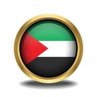 Sudan bandiera cerchio forma pulsante bicchiere nel telaio d'oro vettore