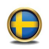 Svezia bandiera cerchio forma pulsante bicchiere nel telaio d'oro vettore