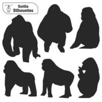 collezione di animale gorilla silhouette nel diverso pose vettore
