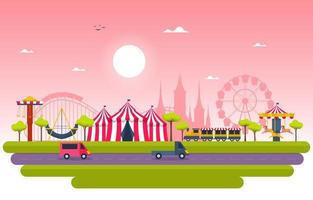 circo e parco divertimenti con illustrazione della ruota panoramica