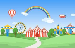 circo e parco divertimenti con illustrazione della ruota panoramica vettore