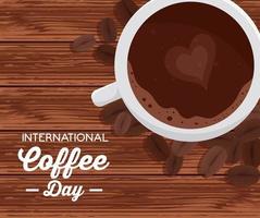 poster della giornata internazionale del caffè con tazza di caffè vista dall'alto vettore