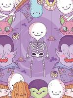 simpatico poster di halloween con piccoli personaggi vettore