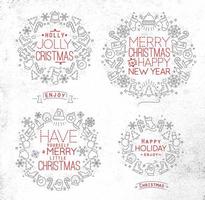 Natale decorativo simboli per inverno vacanze nel piatto stile, disegno con grigio e rosso Linee su sporco carta vettore