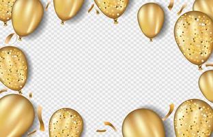 sfondo di palloncini glitter oro. coriandoli di lamina d'oro sull'illustrazione isolata. vettore
