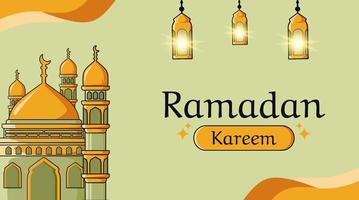 Ramadan bandiera illustrazione con lanterna e moschea design vettore