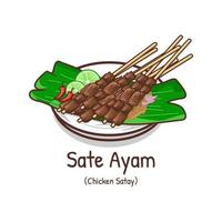 delizioso gustoso saziare ayam o pollo satay indonesiano strada cibo vettore