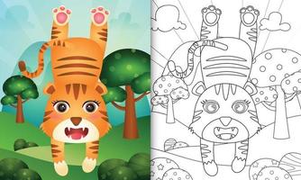 libro da colorare per bambini con un simpatico personaggio di tigre vettore