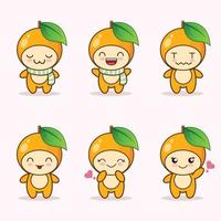 raccolta di set di espressioni carino arancione. personaggio mascotte arancione vettore
