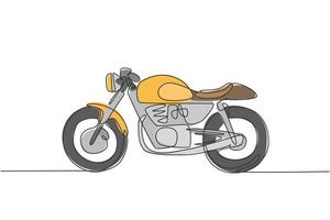 un disegno a tratteggio continuo dell'icona di una vecchia moto d'epoca retrò. classico concetto di trasporto in moto linea singola disegnare grafica vettoriale illustrazione