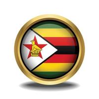 Zimbabwe bandiera cerchio forma pulsante bicchiere nel telaio d'oro vettore