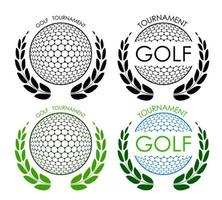 simboli sport palla per golf su bianca sfondo con vincitore alloro ghirlanda. golf concorrenza. isolato vettore