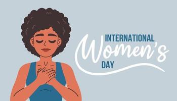 internazionale Da donna giorno. vettore illustrazione di contento sorridente donna mani su cuore su blu sfondo. isolato eps10