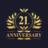 Design del 21 ° anniversario, logo dell'anniversario di 21 anni di colore dorato di lusso vettore