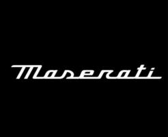 maserati simbolo marca logo nome bianca design italiano auto automobile vettore illustrazione con nero sfondo