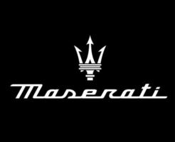 maserati simbolo marca logo con nome bianca design italiano auto automobile vettore illustrazione con nero sfondo